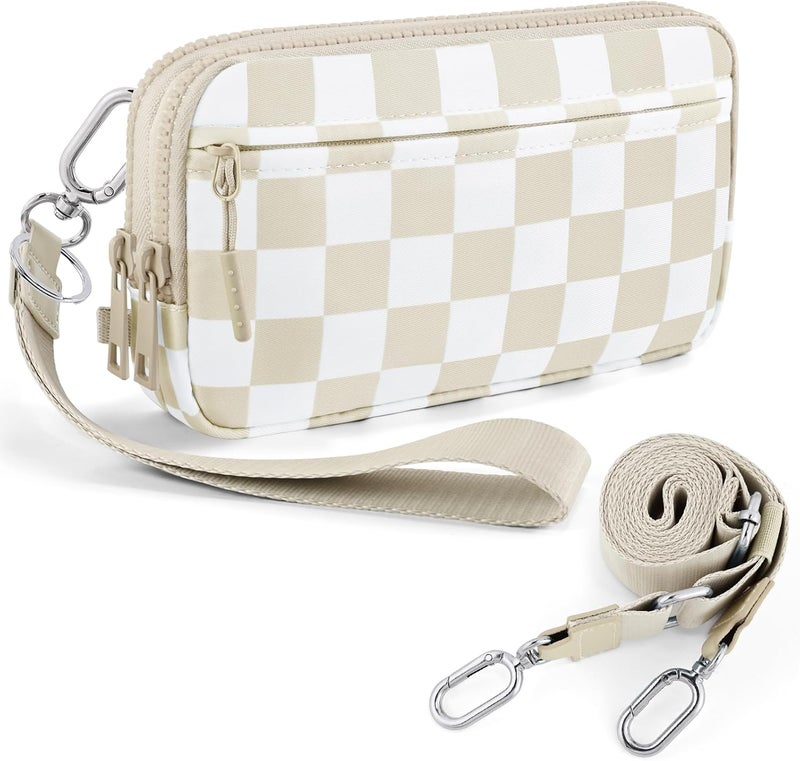 NEWROGENG Checkered WristleWallets for Women, RFID Wallet Crossbody with 4 Zippers, Credit Card Holder Cell Phone Organizer - Image 1